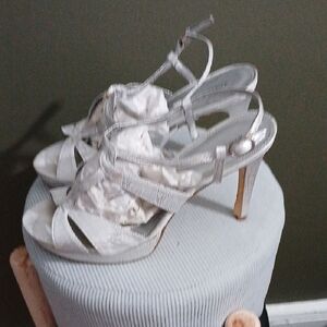 Adrianna Papell Silver Strappy Heels